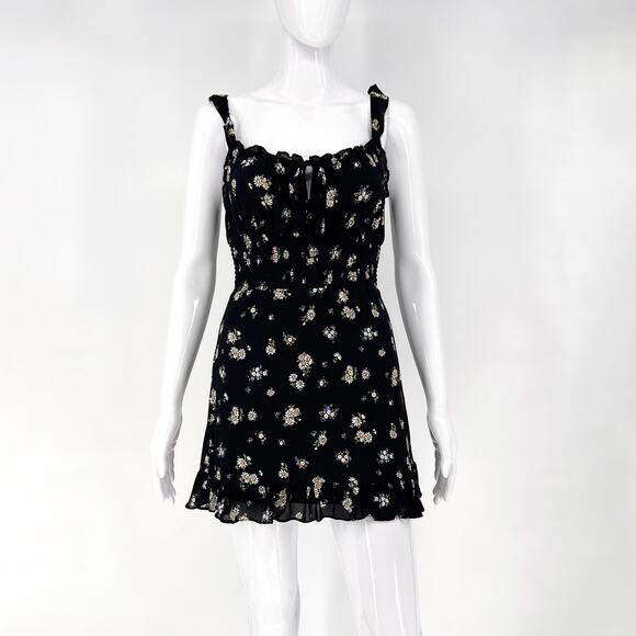 Reformation Silvia Mini Dress Women’s Size XS Black Floral Ruffle Sleeveless - Picture 1 of 6
